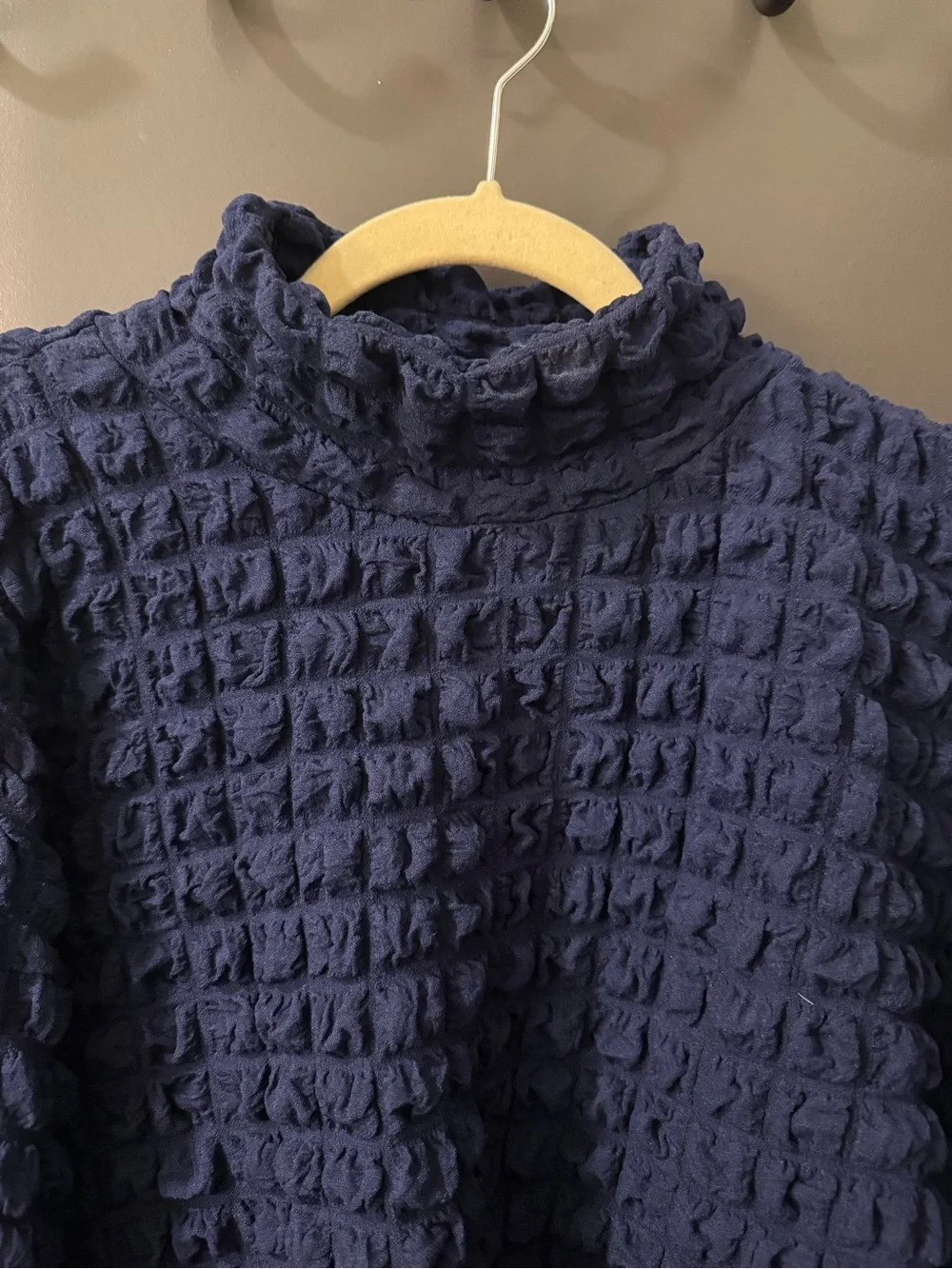 NWOT Zara Textured Navy Blue Bubble Knit Sweater
